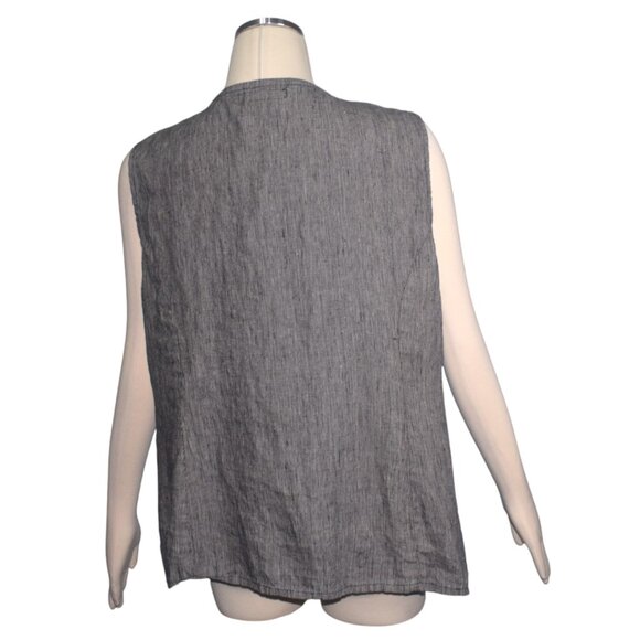 Flax Oversized Vest Woven Linen Buttons Pockets M - Picture 3 of 8